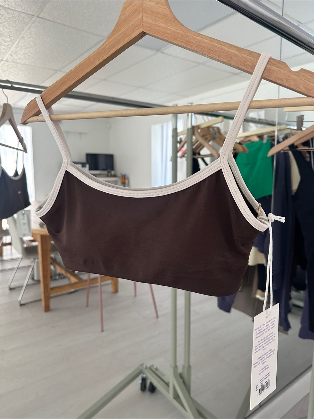 Sisterly Tribe Brown Contrast-Trim Bralette Sports Top